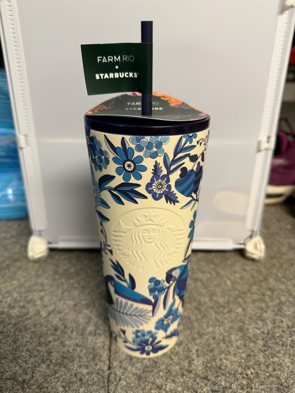 Starbucks Floral Blue and Cream Tumbler